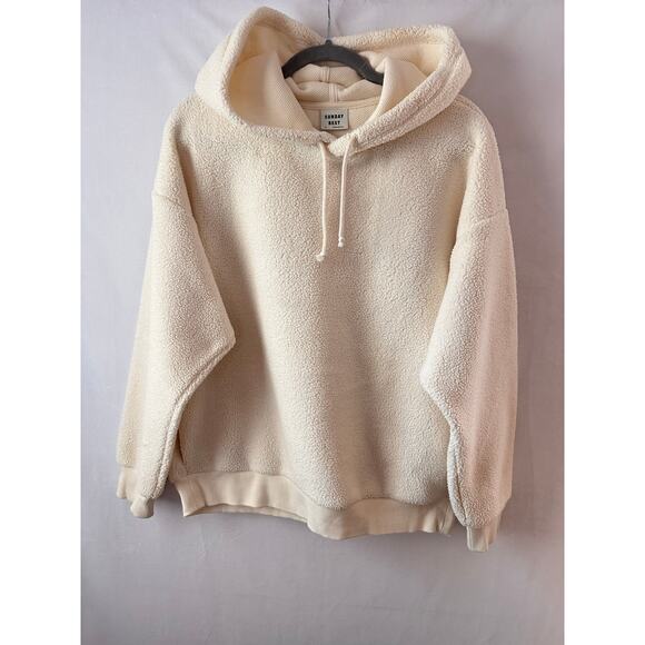 Aritzia Sunday Best Teddy Fleece Hoodie Pullover Hooded Cream Fuzzy Cozy XS - Picture 1 of 7